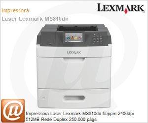 40G0771 - Impressora Laser Lexmark MS810dn 55ppm 2400dpi 512MB Rede Duplex 250.000 pgs