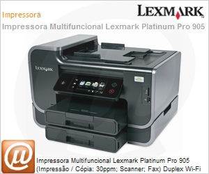 90T9005 - Impressora Multifuncional Lexmark Platinum Pro 905 (Impresso / Cpia: 30ppm; Scanner; Fax) Duplex Wi-Fi LCD Touch-screen