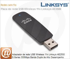 AE2500 - Adaptador de rede USB Wireless 11n Linksys AE2500 E-Series 300Mbps Banda Dupla de Alto Desempenho
