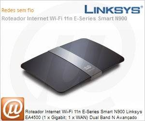 EA4500 - Roteador Internet Wi-Fi 11n E-Series Smart N900 Linksys EA4500 (1 x Gigabit; 1 x WAN) Dual Band N Avançado 900Mbps