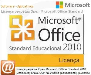 021-09685 - Licena perptua Open Microsoft Office Standard 2010 [OfficeStd] SNGL OLP NL Acdmc [Educacional] [Substitui 2007] 