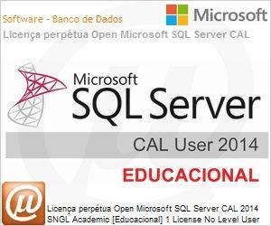 359-06076 - Licena perptua Open Microsoft SQL Server CAL 2014 SNGL Academic [Educacional] 1 License No Level User CAL User CAL SQLCAL 2014 OLP NL Acdmc [Educacional] UsrCAL