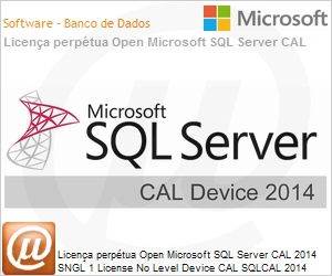 359-06096 - Licena perptua Open Microsoft SQL Server CAL 2014 SNGL 1 License No Level Device CAL SQLCAL 2014 OLP NL DvcCAL (Permite Downgrade para 2012) 