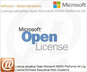 3VU-00071 - Licena perptua Open Microsoft MSDN Platforms All Lng License/Software Assurance Pack Academic [Educacional] 1 License MSDNPltfrms ALNG LicSAPk OLP NL Acdmc [Educacional] [QLFD]