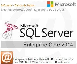 7JQ-00751 - Licena perptua Open Microsoft SQL Server Enterprise Core 2014 SNGL 2 Licenses No Level Core License Qualified SQLSvrEntCore 2014 OLP 2 Lic NL CoreLic Qualified [QLFD]