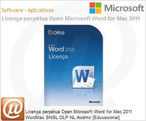D48-01043 - Licena perptua Open Microsoft Word for Mac 2011 WordMac SNGL OLP NL Acdmc [Educacional] 