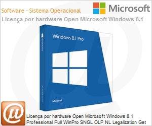 FQC-08147 - Licena por hardware Open Microsoft Windows 8.1 Professional Full WinPro SNGL OLP NL Legalization Get Genuine Solution [GGS] Permite downgrade para Windows 7. Substitui FQC-06488