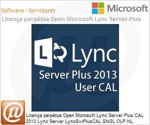 YEG-01033 - Licena perptua Open Microsoft Lync Server Plus CAL 2013 Lync Server LyncSvrPlusCAL SNGL OLP NL UsrCAL (Substitui 2010) 