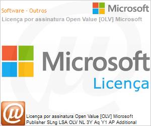 164-03723 - Licena por assinatura Open Value [OLV] Microsoft Publisher SLng LSA OLV NL 3Y Aq Y1 AP Additional Product Non-Specific 3 Year(s) Acquired year 1