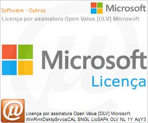 6VC-00811 - Licena por assinatura Open Value [OLV] Microsoft WinRmtDsktpSrvcsCAL SNGL LicSAPk OLV NL 1Y AqY3 AP DvcCAL Additional Product Non-Specific 1 Year(s) Acquired year 3