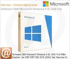 44R-00038 - Software OEM Microsoft Windows 8 SL GGK Full 64Bit Brazilian 1pk DSP ORT OEI DVD [GGK] Get Genuine Kit Legalization (Pode ser comprado sem PC Novo)