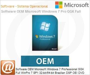 6PC-00017 - Software OEM Microsoft Windows 7 Professional GGK Full WinPro 7 SP1 32-bit/64-bit Brazilian DSP OEI DVD [GGK] Get Genuine Kit Legalization (Pode ser comprado sem PC Novo)