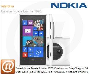 A00014160 - Smartphone Nokia Lumia 1020 Qualcomm SnapDragon S4 Dual Core (1.5GHz) 32GB 4.5" AMOLED Windows Phone 8 Wi-Fi N Bluetooth 4G NFC 41MP USB Branco