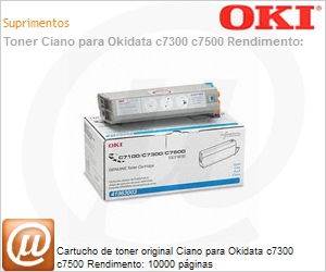 41963003 - Cartucho de toner original Ciano para Okidata c7300 c7500 Rendimento: 10000 pginas