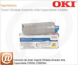 43324401 - Cartucho de toner original Okidata Amarelo Alta Capacidade C5500n C5800ldn