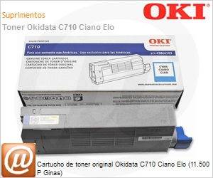 43866103 - Cartucho de toner original Okidata C710 Ciano Elo (11.500 P Ginas)
