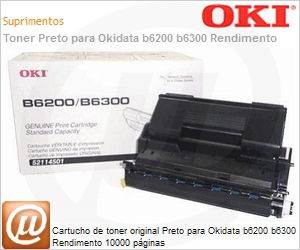 52114501 - Cartucho de toner original Preto para Okidata b6200 b6300 Rendimento 10000 pginas