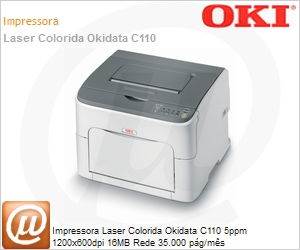 44173601 - Impressora Laser Colorida Okidata C110 5ppm 1200x600dpi 16MB Rede 35.000 pg/ms