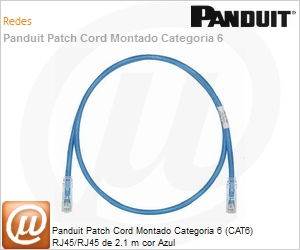 UTPSP7BUY - Panduit Patch Cord Montado Categoria 6 (CAT6) RJ45/RJ45 de 2.1 m cor Azul