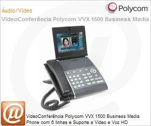 2200-18061-025 - VideoConferncia Polycom VVX 1500 Business Media Phone com 6 linhas e Suporte a Video e Voz HD