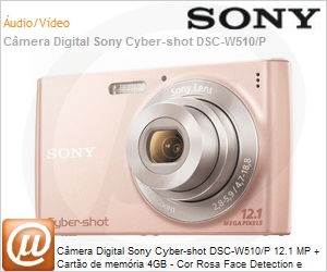 DSC-W510/P - Cmera Digital Sony Cyber-shot DSC-W510/P 12.1 MP + Carto de memria 4GB - Cor Rosa Face Detection e Funo Panormica
