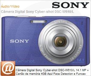 DSC-W610/L - Cmera Digital Sony Cyber-shot DSC-W610/L 14.1 MP + Carto de memria 4GB Azul Face Detection e Funcao Panoramica 360