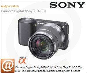 NEX-C3K - Cmera Digital Sony NEX-C3K 14.2mp Tela 3" LCD Tipo Xtra Fine TruBlack Sensor Exmor SteadyShot e Lente SEL1855