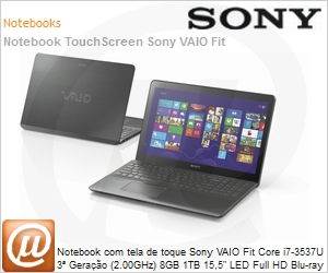 SVF15A17CBB - Notebook com tela de toque Sony VAIO Fit Core i7-3537U 3 Gerao (2.00GHz) 8GB 1TB 15,5" LED Full HD Blu-ray Windows 8 SL 64 Wi-Fi N Bluetooth 4.0 WebCam HDMI GeForce 735M USB 3.0