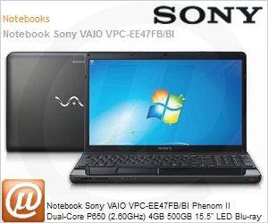 VPC-EE47FB/BI - Notebook Sony VAIO VPC-EE47FB/BI Phenom II Dual-Core P650 (2.60GHz) 4GB 500GB 15.5" LED Blu-ray Windows 7 Home Premium Wi-Fi N Bluetooth WebCam HDMI Preto