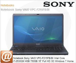 VPC-F215FB/BI - Notebook Sony VAIO VPC-F215FB/BI Intel Core i7-2630QM 4GB 750GB 16" Full HD 3D Windows 7 Home Premium Preto