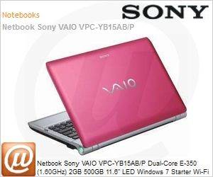 VPC-YB15AB/P - Netbook Sony VAIO VPC-YB15AB/P Dual-Core E-350 (1.60GHz) 2GB 500GB 11.6" LED Windows 7 Starter Wi-Fi N Bluetooth HDMI Rosa