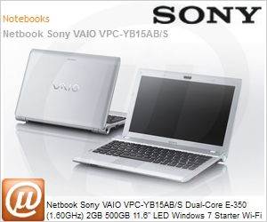 VPC-YB15AB/S - Netbook Sony VAIO VPC-YB15AB/S Dual-Core E-350 (1.60GHz) 2GB 500GB 11.6" LED Windows 7 Starter Wi-Fi N Bluetooth HDMI Prata