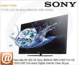 XBR-65HX925 - Televiso 65 LED 3D Sony BRAVIA XBR-HX925 Full HD 1920x1080 Conversor Digital Internet Video Skype