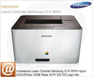 CLP-365W/XAZ - Impressora Laser Colorida Samsung CLP-365W 4ppm 2400x600dpi 32MB Rede Wi-Fi 200.000 pg/ms