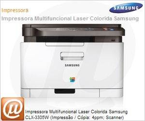 CLX-3305W/XAZ - Impressora Multifuncional Laser Colorida Samsung CLX-3305W (Impresso / Cpia: 4ppm; Scanner) 2400x600dpi 128MB Rede Wi-Fi N