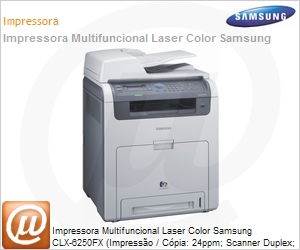 CLX-6250FX/XAZ - Impressora Multifuncional Laser Color Samsung CLX-6250FX (Impresso / Cpia: 24ppm; Scanner Duplex; Fax) Duplex