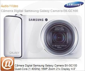 EK-GC100ZWAZTO - Cmera Digital Samsung Galaxy Camera EK-GC100 Quad-Core (1.40GHz) 16MP Zoom 21x Display 4.8" SuperClear HD Android 4.1 (Jelly Bean) Wi-Fi N Bluetooth 3G USB microSD at 64GB Branca