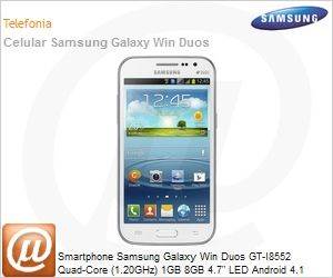 GT-I8552RWPZTO - Smartphone Samsung Galaxy Win Duos GT-I8552 Quad-Core (1.20GHz) 1GB 8GB 4.7" LED Android 4.1 (Jelly Bean) Wi-Fi N Bluetooth GPS 3G 5MP Dual Chip Desbloqueado