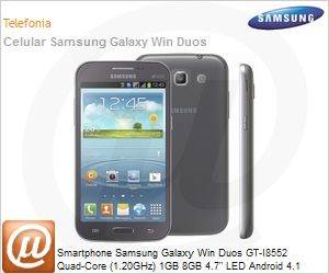 GT-I8552TABZTO - Smartphone Samsung Galaxy Win Duos GT-I8552 Quad-Core (1.20GHz) 1GB 8GB 4.7" LED Android 4.1 (Jelly Bean) Wi-Fi N Bluetooth GPS 3G 5MP Dual Chip Grafite Desbloqueado
