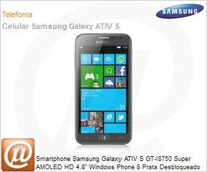 GT-I8750ALBZTO - Smartphone Samsung Galaxy ATIV S GT-I8750 Super AMOLED HD 4.8" Windows Phone 8 Prata Desbloqueado