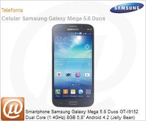 GT-I9152ZKPZTO - Smartphone Samsung Galaxy Mega 5.8 Duos GT-I9152 Dual Core (1.4GHz) 8GB 5,8" Android 4.2 (Jelly Bean) Wi-Fi N 3G GPS 8MP/1.9MP microSD at 64GB USB Dual Chip Grafite Desbloqueado
