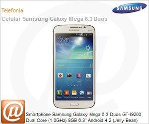 GT-I9200ZKPZTO - Smartphone Samsung Galaxy Mega 6.3 Duos GT-I9200 Dual Core (1.0GHz) 8GB 6.3" Android 4.2 (Jelly Bean) Wi-Fi N 3G Bluetooth 4.0 GPS 8.MP Dual Chip Preto Desbloqueado