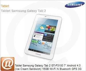 GT-P3100ZWMZTO - Tablet Samsung Galaxy Tab 2 GT-P3100 7" Android 4.0 (Ice Cream Sandwich) 16GB Wi-Fi N Bluetooth GPS 3G USB Cmera Branco Desbloqueado