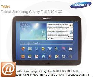 GT-P5200MKAZTO - Tablet Samsung Galaxy Tab 3 10.1 3G GT-P5200 Dual-Core (1.60GHz) 1GB 16GB 10.1" 1280x800 Android 4.2 (Jelly Bean) Wi-Fi N GPS 3MP/1.3MP microSD at 64GB USB Preto Desbloqueado