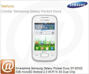 GT-S5302ZWBZTO - Smartphone Samsung Galaxy Pocket Duos GT-S5302 3GB microSD Android 2.3 Wi-Fi N 3G Dual Chip Desbloqueado