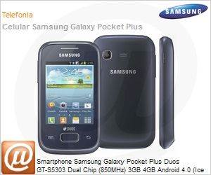 GT-S5303ZKPZTO - Smartphone Samsung Galaxy Pocket Plus Duos GT-S5303 Dual Chip (850MHz) 3GB 4GB Android 4.0 (Ice Cream Sandwich) 2MP Bluetooth GPS 3G USB Grafite Desbloqueado