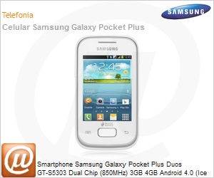 GT-S5303ZWPZTO - Smartphone Samsung Galaxy Pocket Plus Duos GT-S5303 Dual Chip (850MHz) 3GB 4GB Android 4.0 (Ice Cream Sandwich) 2MP Bluetooth GPS 3G USB Branco Desbloqueado