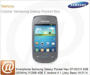 GT-S5310MSUZTO - Smartphone Samsung Galaxy Pocket Neo GT-S5310 4GB (850MHz) 512MB 4GB 3" Android 4.1 (Jelly Bean) Wi-Fi N 3G Bluetooth 4.0 GPS 2MP microSD USB Grafite Desbloqueado