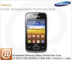 GT-S5312MSBZTO - Smartphone Samsung Galaxy Pocket Neo Duos GT-S5312 4GB (850MHz) 512MB 4GB 3" Android 4.1 (Jelly Bean) Wi-Fi N 3G Bluetooth 4.0 GPS 2MP microSD USB Dual Chip Prata Desbloqueado