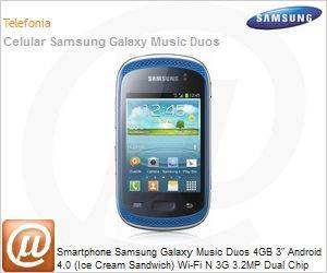 GT-S6012BBBZTO - Smartphone Samsung Galaxy Music Duos 4GB 3" Android 4.0 (Ice Cream Sandwich) Wi-Fi N 3G 3.2MP Dual Chip Azul Desbloqueado
